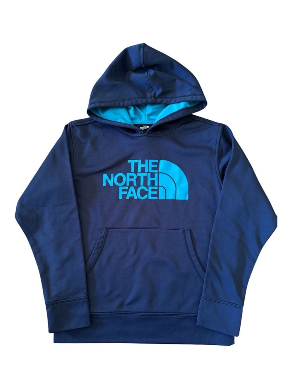 The North Face Kidsβ Navy Blue Hoodie with Bright Blue Logo Size M 10/12